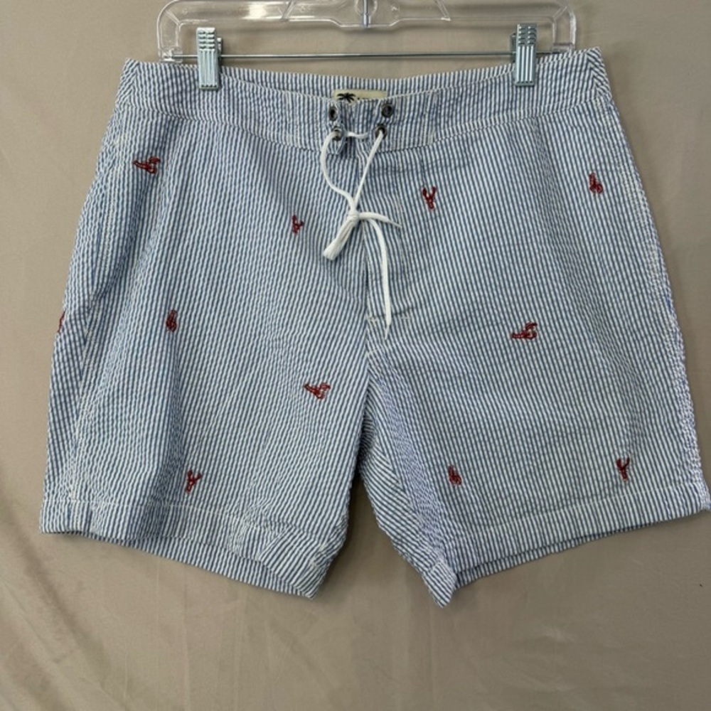 J.CREW Men's Swim Trunks Size 32 Striped‎ Lobster Pattern Swimwear
